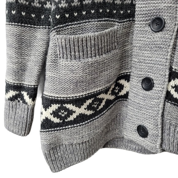 Wool Blend Knitted Fair Isle Pattern Fitted Cardigan Sweater Nordic Sweater - Picture 5 of 7
